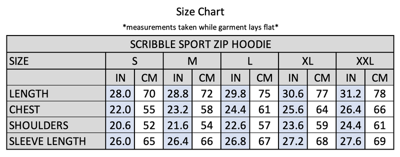 Theories SCRIBBLE SPORT Zip-Hoodie Leaf Size Chart