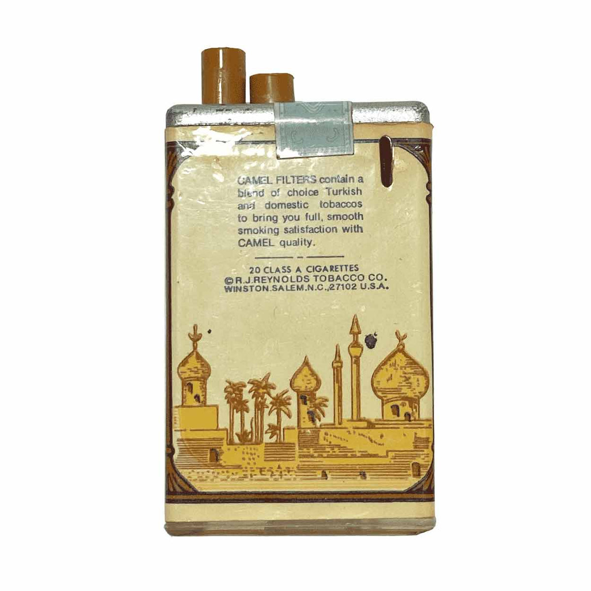 Vintage Camel Cigarette Pack Butane Lighter back with copyright info