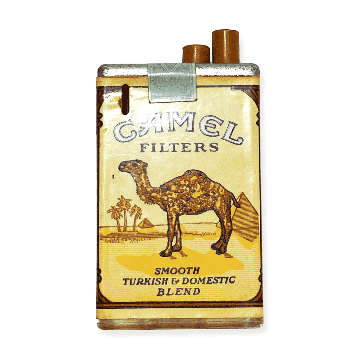 Vintage Camel Cigarette Pack Butane Lighter front with Camel in Egypt desert on front