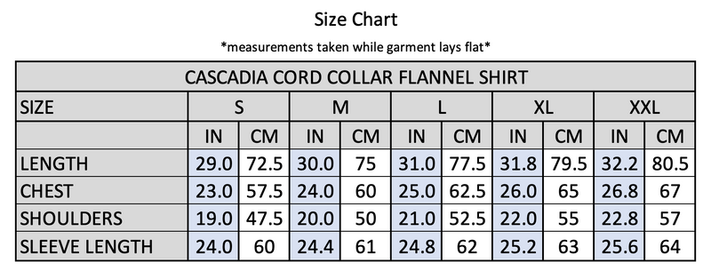 Theories CASCADIA CORD COLLAR FLANNEL Shirt Brick Size Chart
