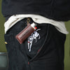 Theories Stamp Logo Embossed Genuine Leather Lighter Case Keychain Brown