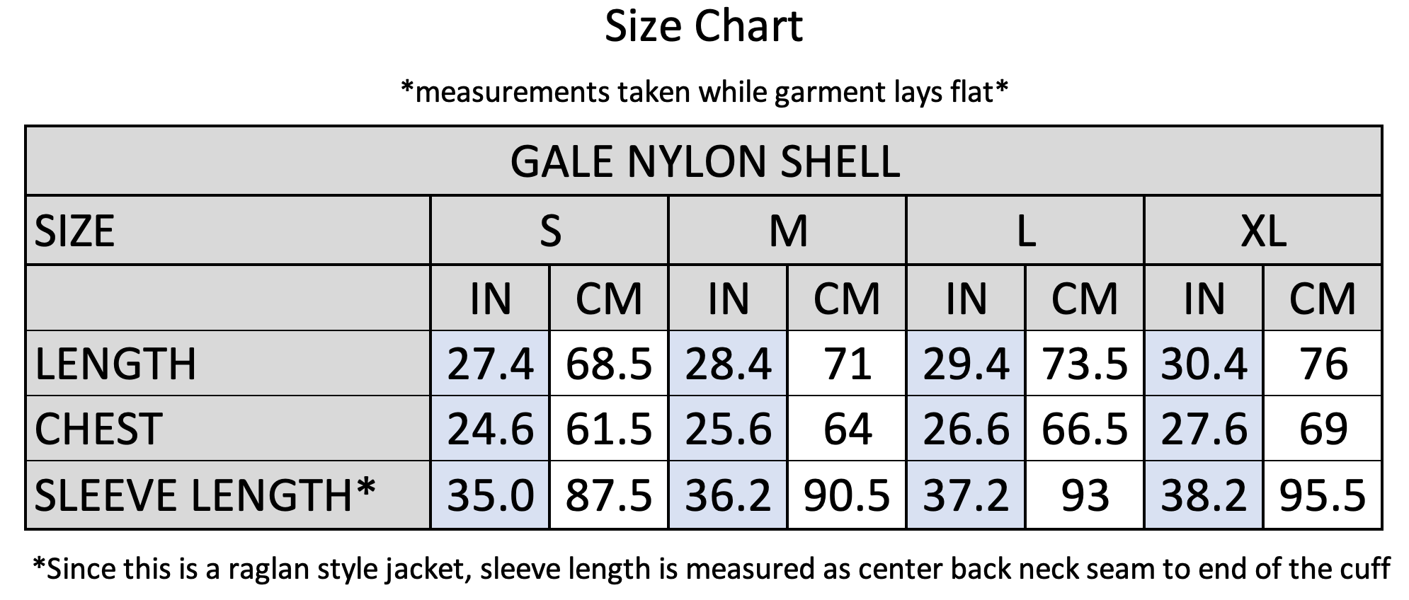 Theories TAILWIND VENTED WINDBREAKER JACKET Sage SIZE CHART
