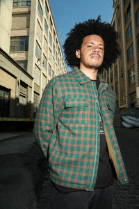 Theories Lantern Qulited Flannel Jacket Green