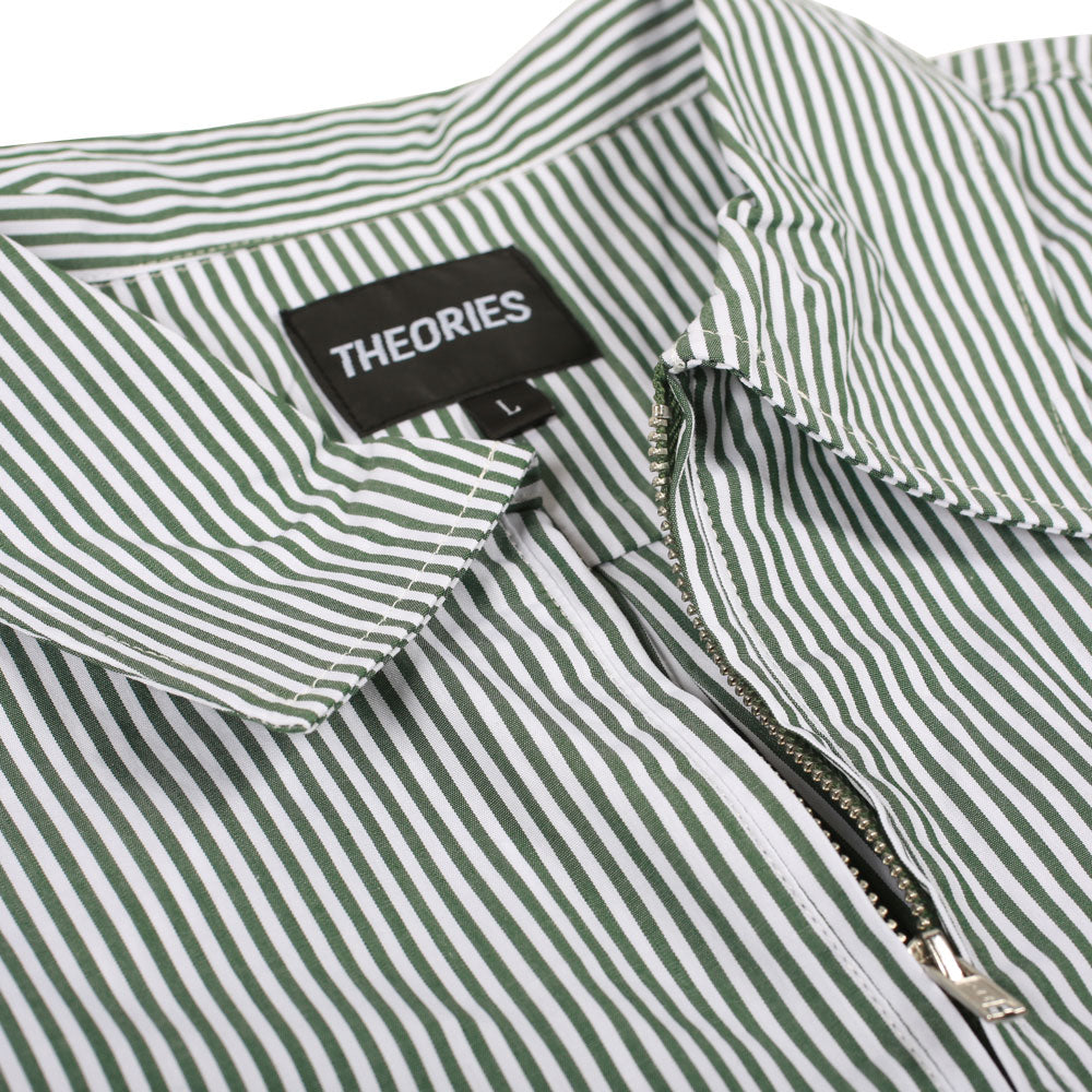 Theories x Ace Zip Work Shirt White/Green Stripe Collar Detail