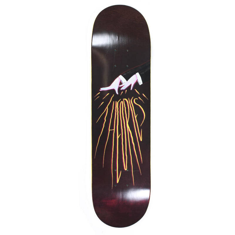 Theories Brand Kellar Skateboard Deck bottom graphic with Magician's hands emitting electricity that spells out the word "Theories"