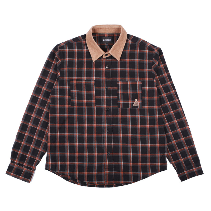 Theories CASCADIA CORD COLLAR FLANNEL Shirt Black Front