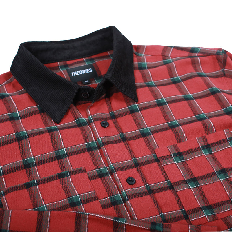 Theories CASCADIA CORD COLLAR FLANNEL Shirt Brick  Collar