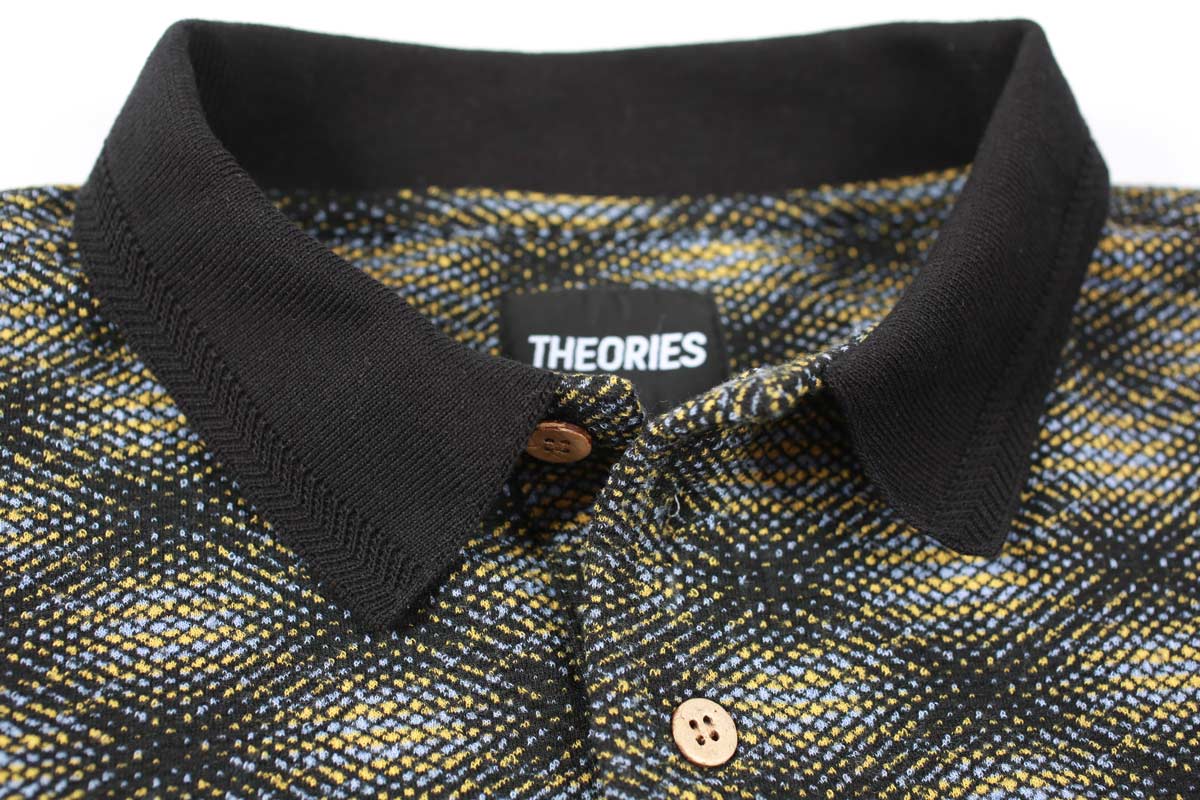 Theories ESP Long Sleeve Polo Shirt Navy Collar Detail