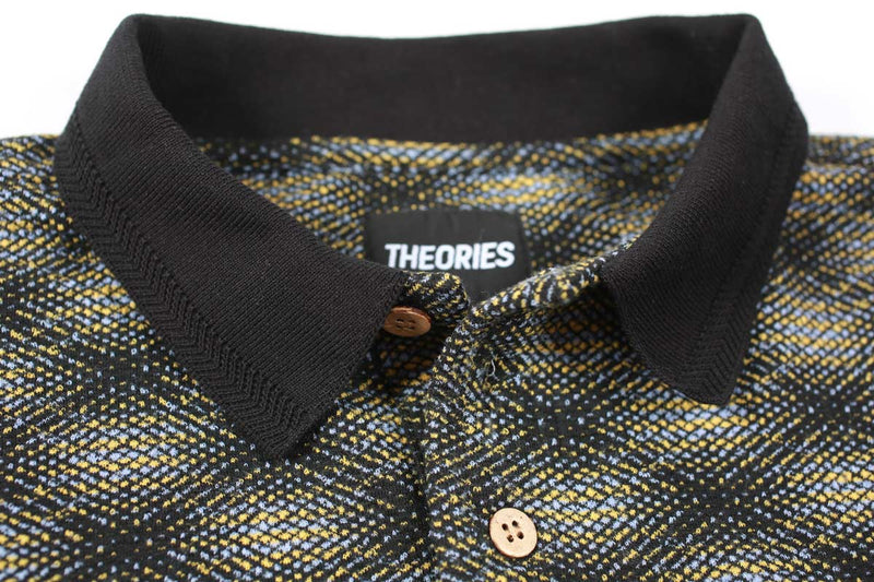 Theories ESP Long Sleeve Polo Shirt Navy Collar Detail