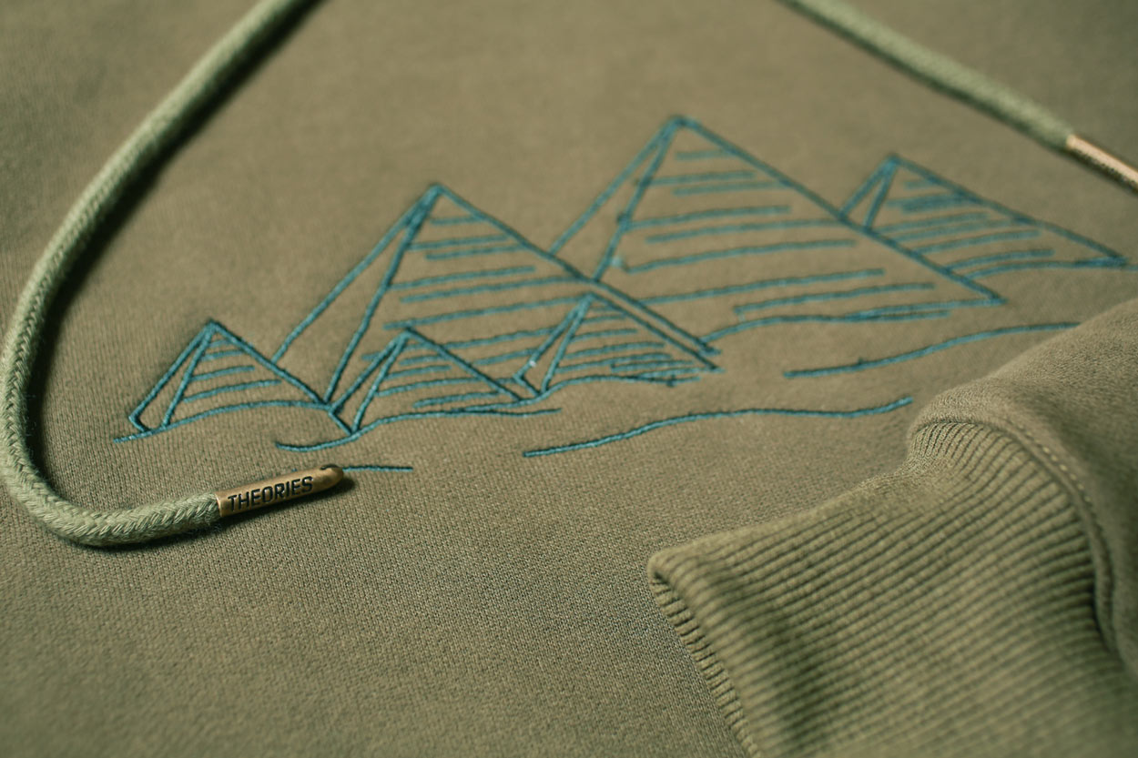 Theories Fingerprints Embroidered Hoodie Sage