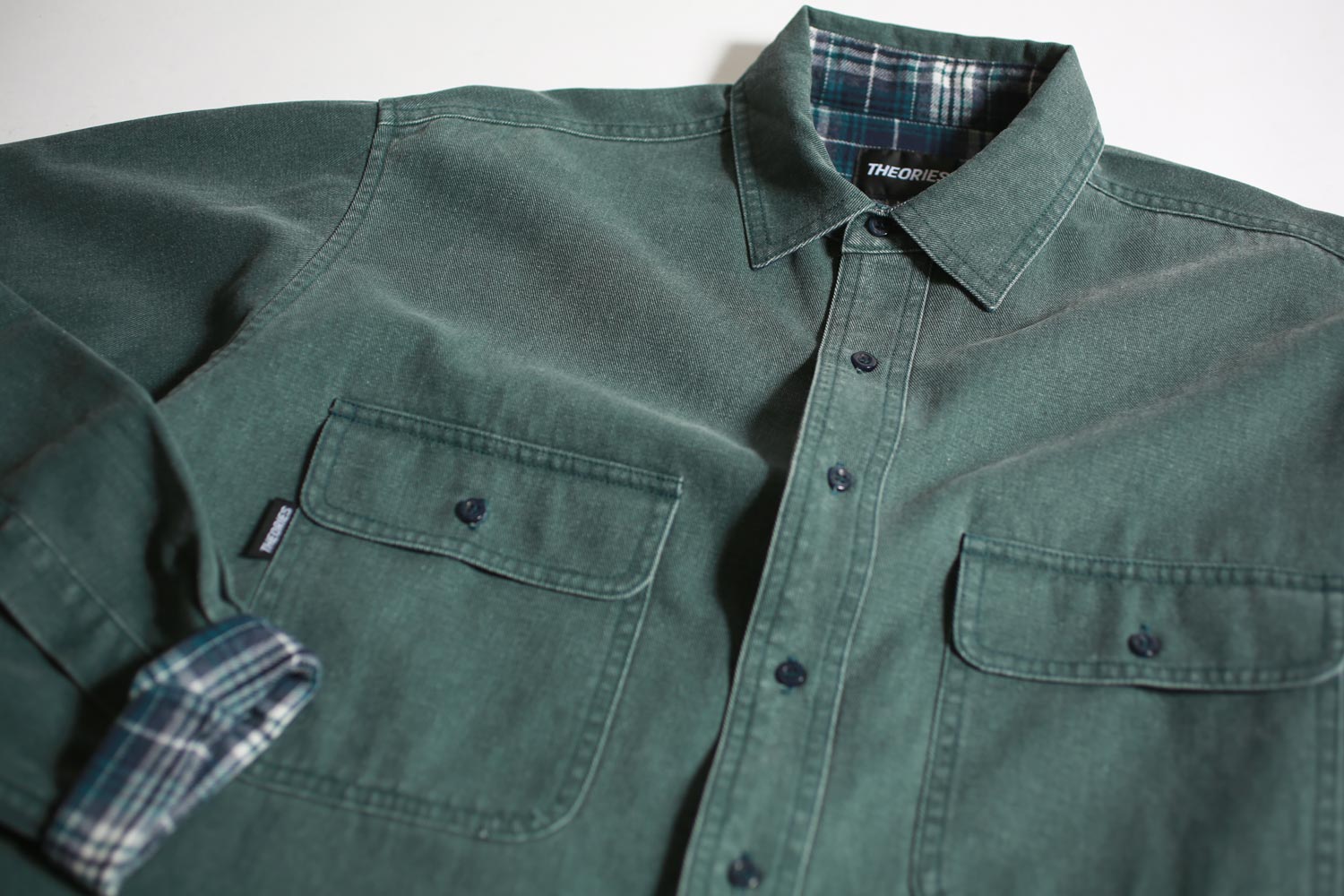 Theories Flannel Lined Union Shirt Sea Green