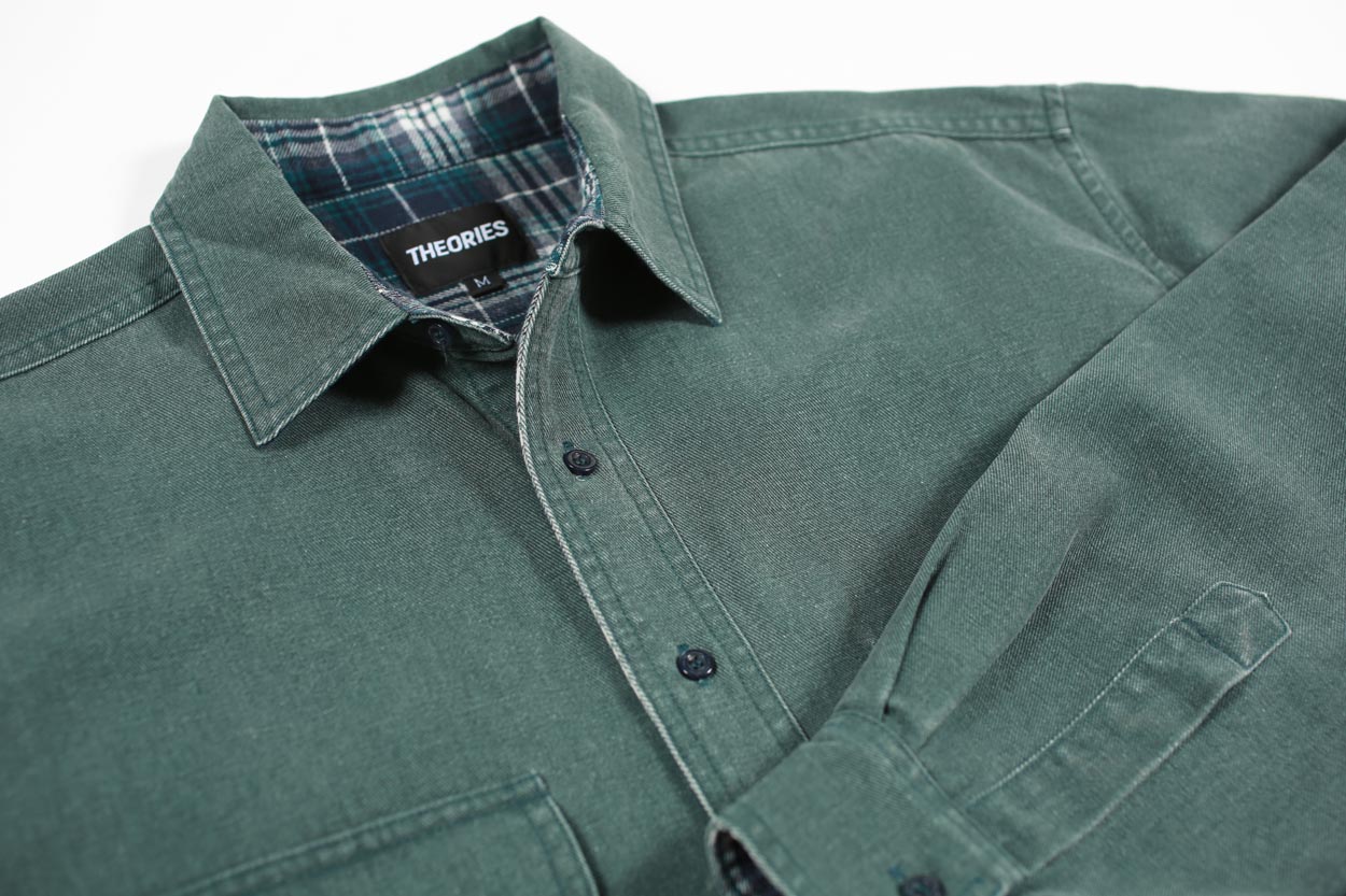 Theories Flannel Lined Union Shirt Sea Green