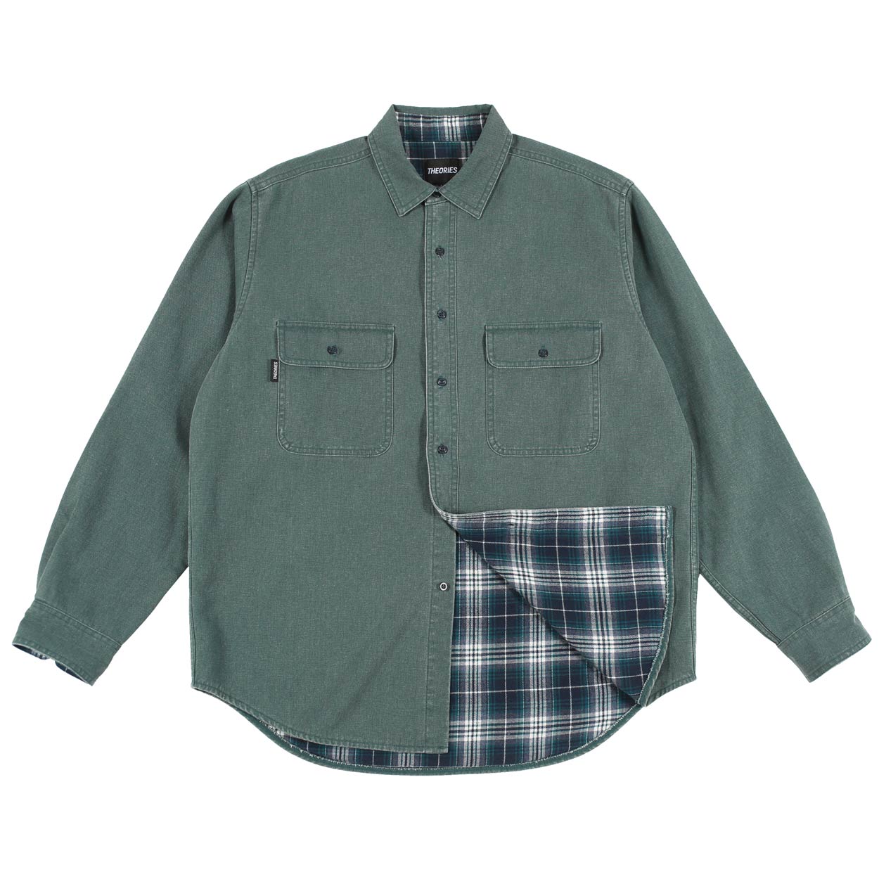 Theories Flannel Lined Union Shirt Sea Green