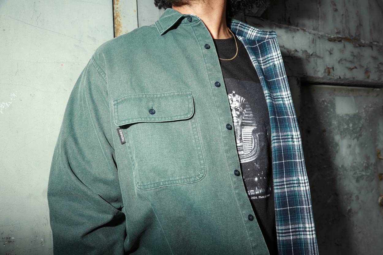 Theories Flannel Lined Union Shirt Sea Green