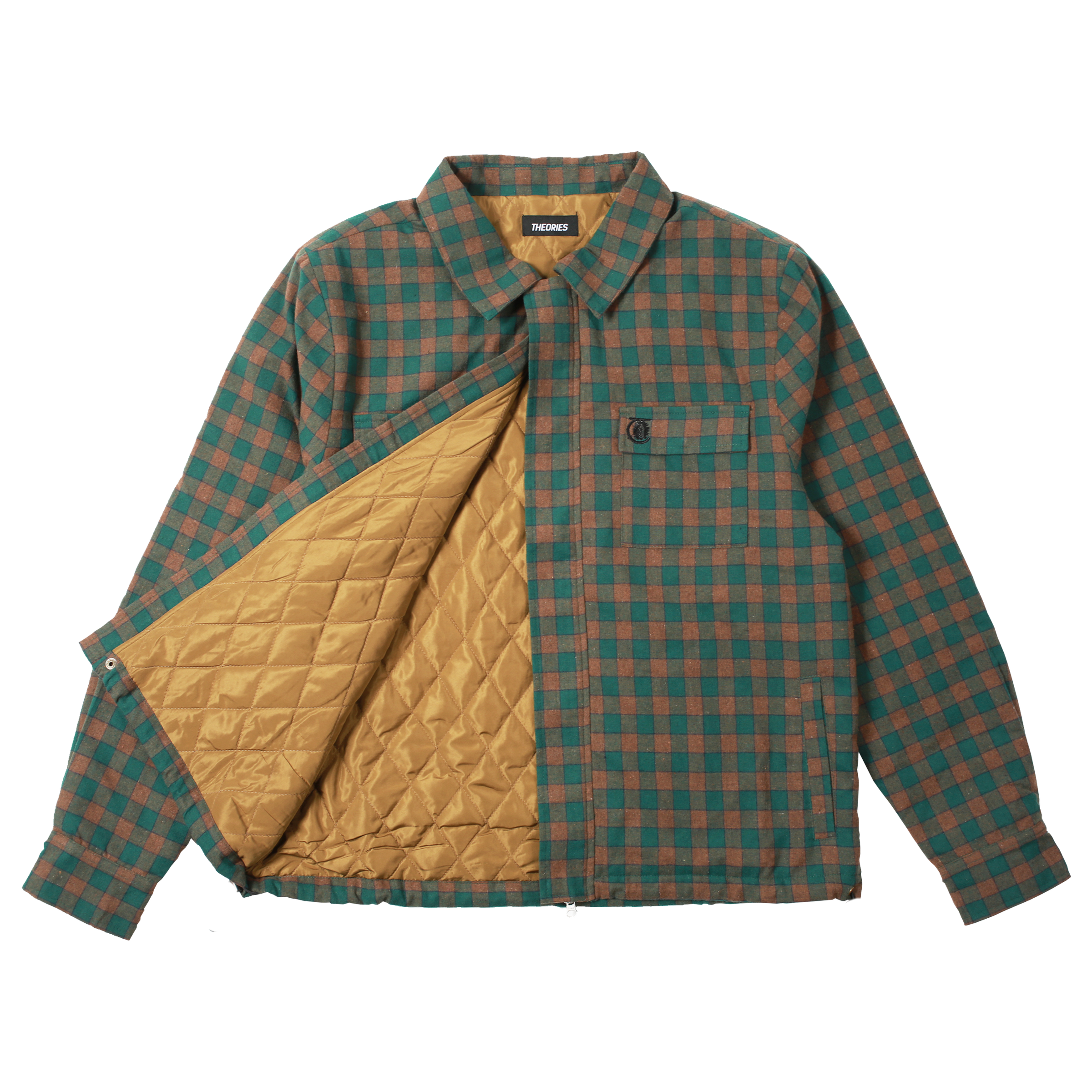 Theories Lantern Qulited Flannel Jacket Green