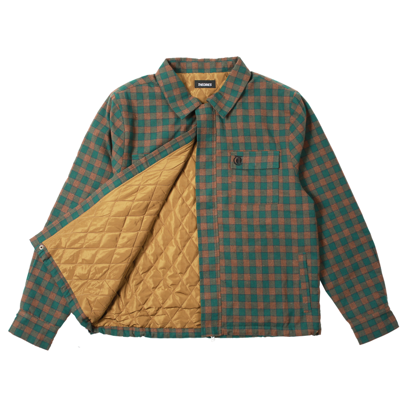 Theories Lantern Qulited Flannel Jacket Green