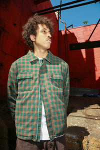 Theories Lantern Qulited Flannel Jacket Green