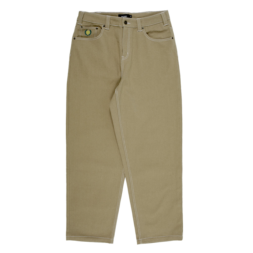 Theories Plaza Jeans Khaki Contrast Stitch Front
