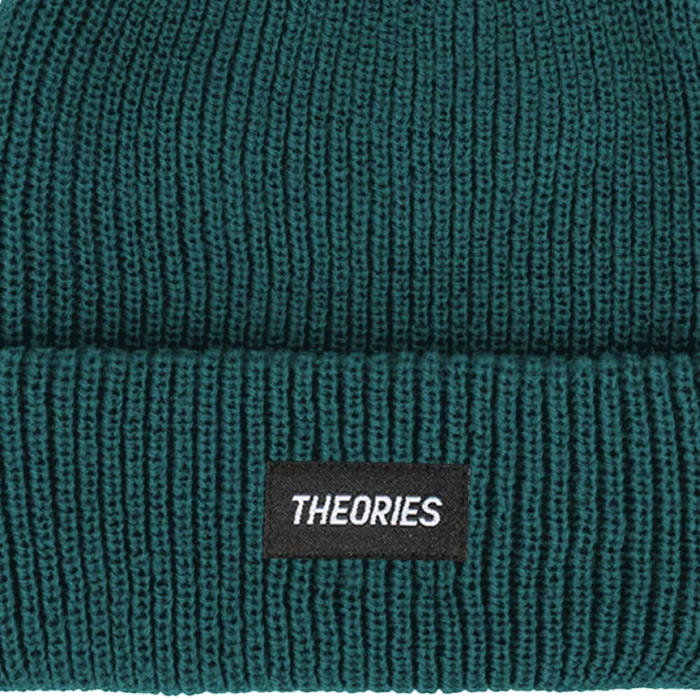 Theories STAMP LABEL Rib Knit Beanie Teal Green Detail