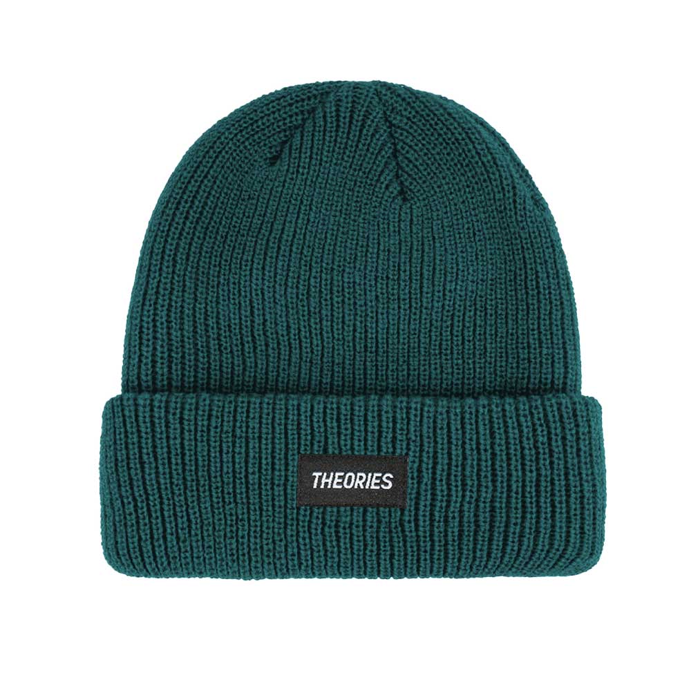 Theories STAMP LABEL Rib Knit Beanie Teal Green Front