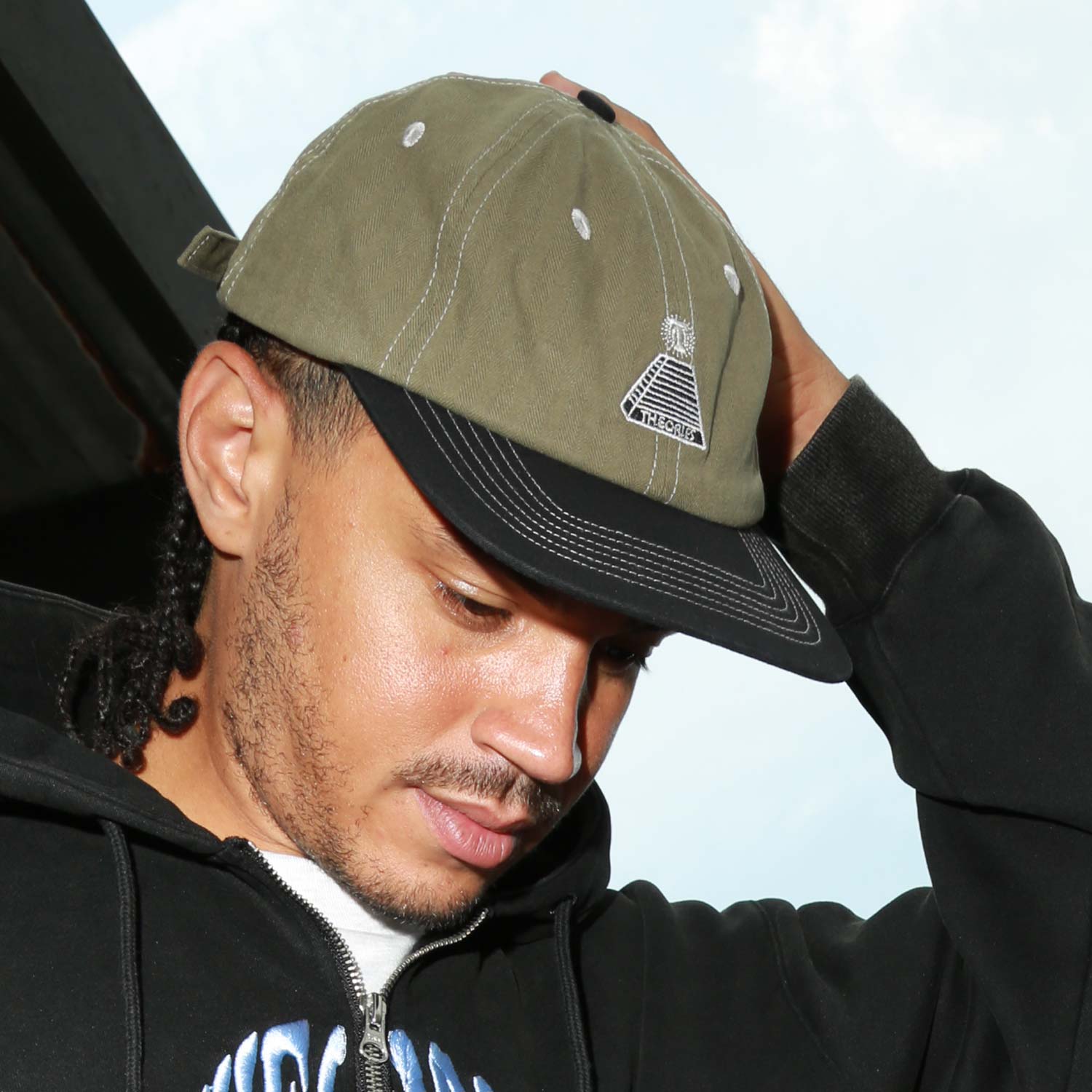 Theories Scribble Herringbone Strapback Hat Olive