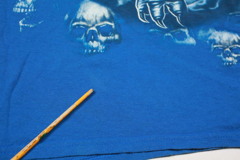 Vintage Dragon With Skulls Y2K Affliction Style Reaper Tee XXL Royal Blue