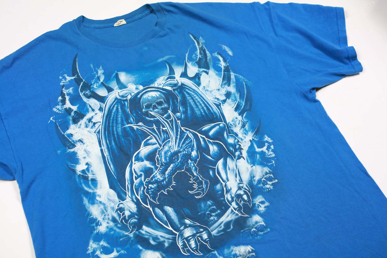 Vintage Dragon With Skulls Y2K Affliction Style Reaper Tee XXL Royal Blue