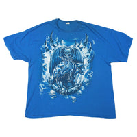 Vintage Dragon With Skulls Y2K Affliction Style Reaper Tee XXL Royal Blue