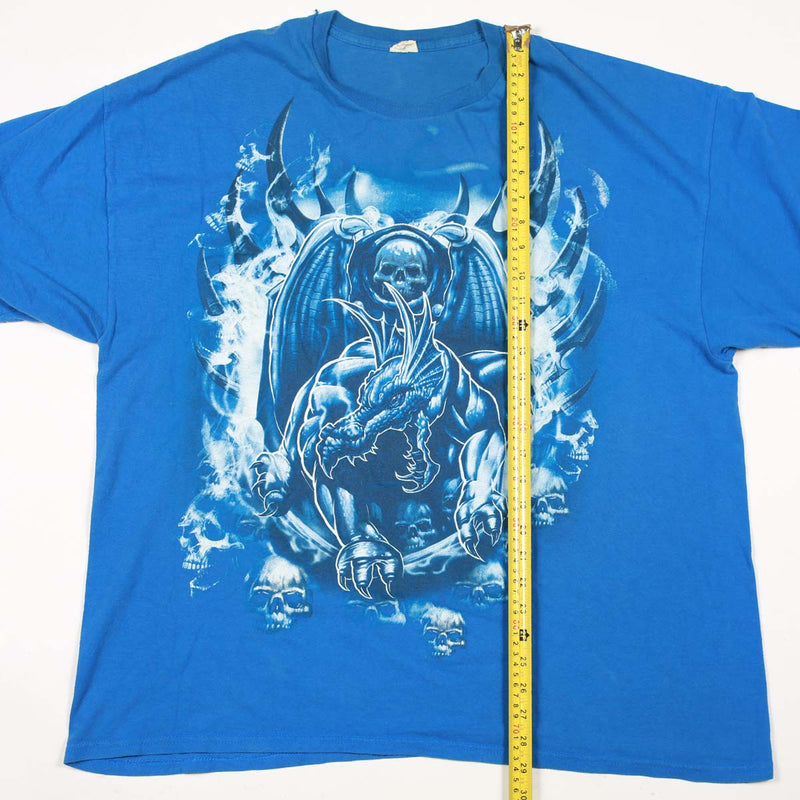 Vintage Dragon With Skulls Y2K Affliction Style Reaper Tee XXL Royal Blue