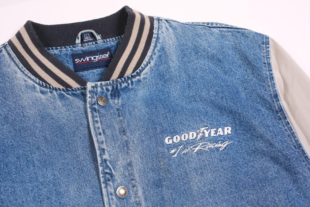 Vintage Goodyear Racing Men's Bomber Jacket Denim 2 Tone L