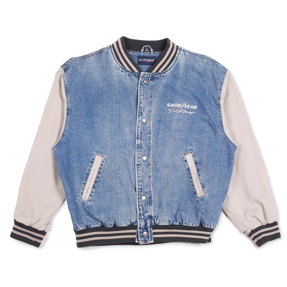 Vintage Goodyear Racing Men's Bomber Jacket Denim 2 Tone L