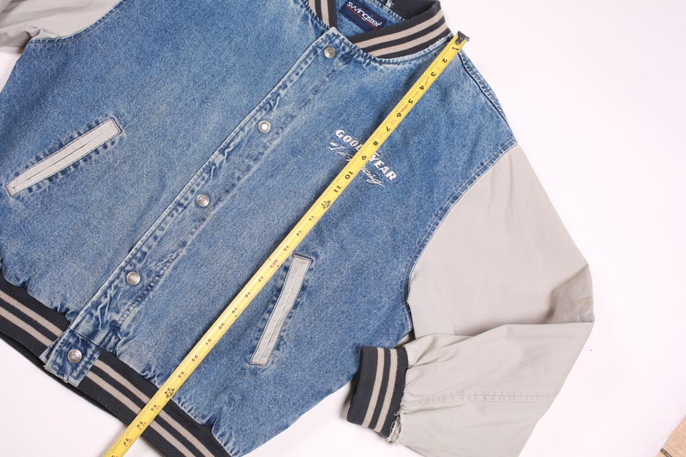 Vintage Goodyear Racing Men's Bomber Jacket Denim 2 Tone L