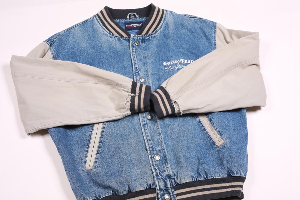 Vintage Goodyear Racing Men's Bomber Jacket Denim 2 Tone L