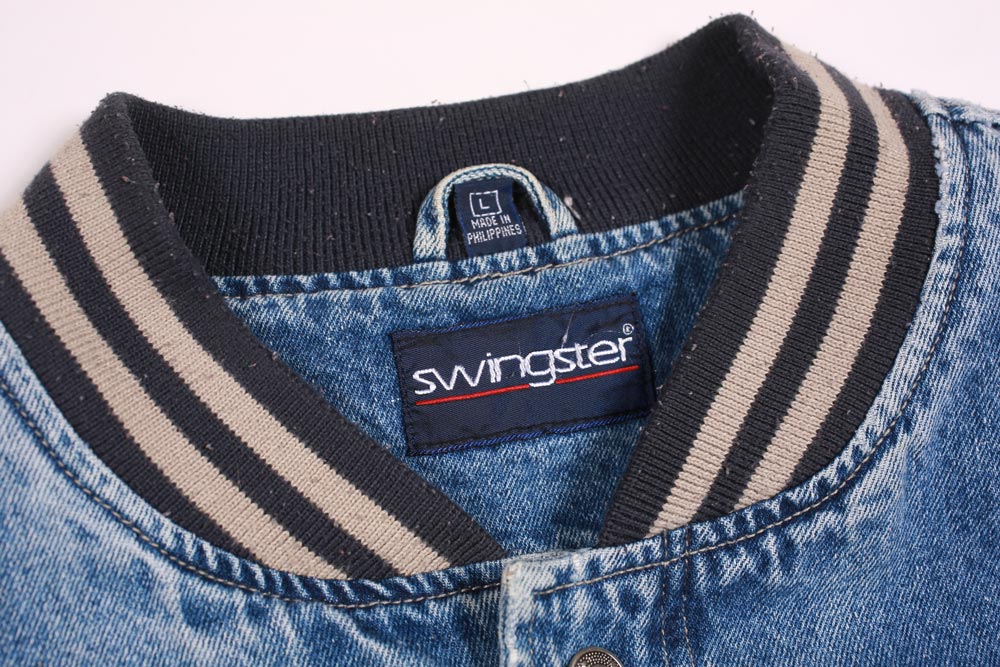 Vintage Goodyear Racing Men's Bomber Jacket Denim 2 Tone L