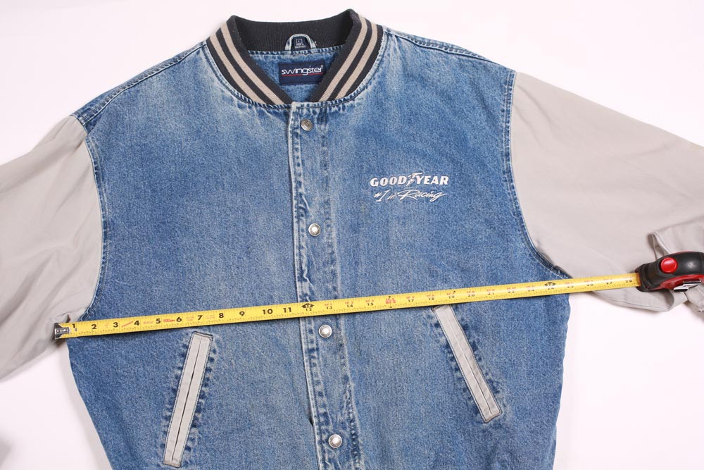 Vintage Goodyear Racing Men's Bomber Jacket Denim 2 Tone L