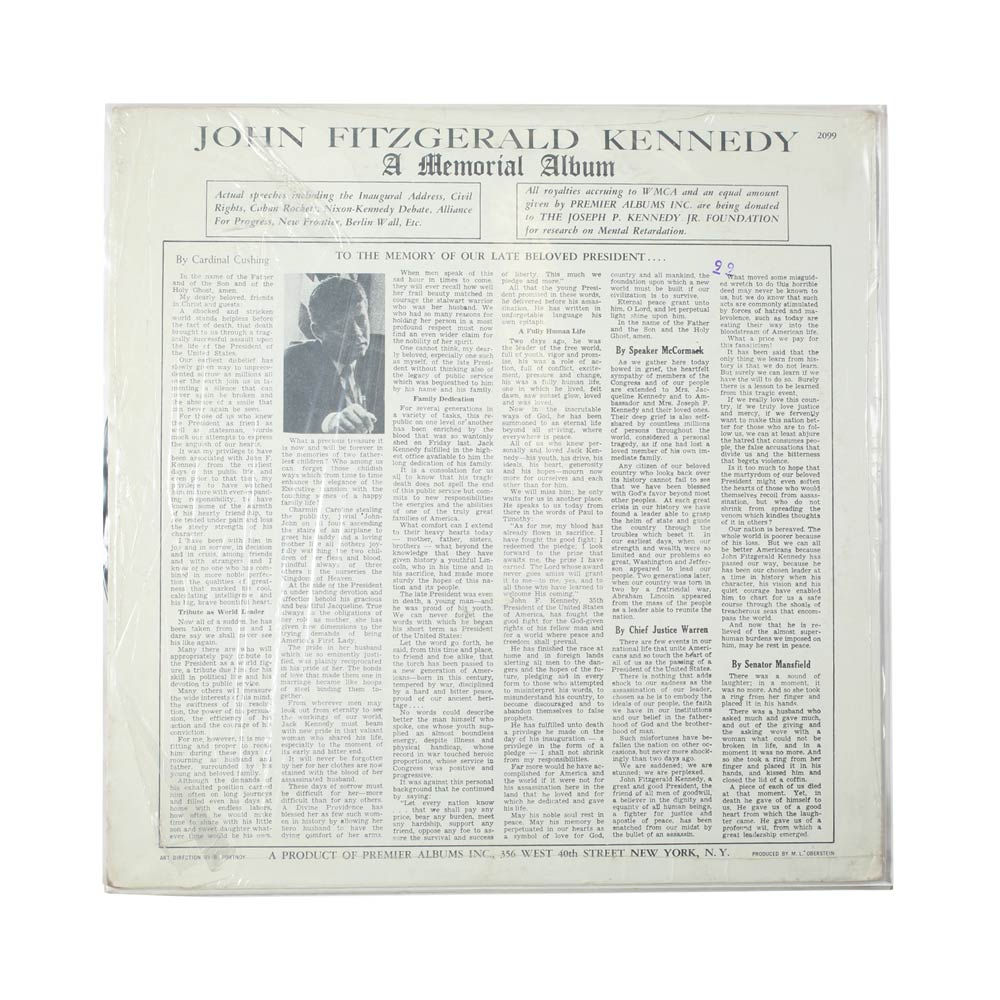 VintageJohn F Kennedy Memorial Vinyl LP 1972