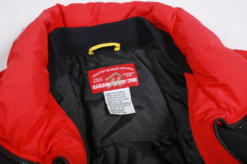Vintage Marlboro Country Store Duck Down Jacket Red and Black S