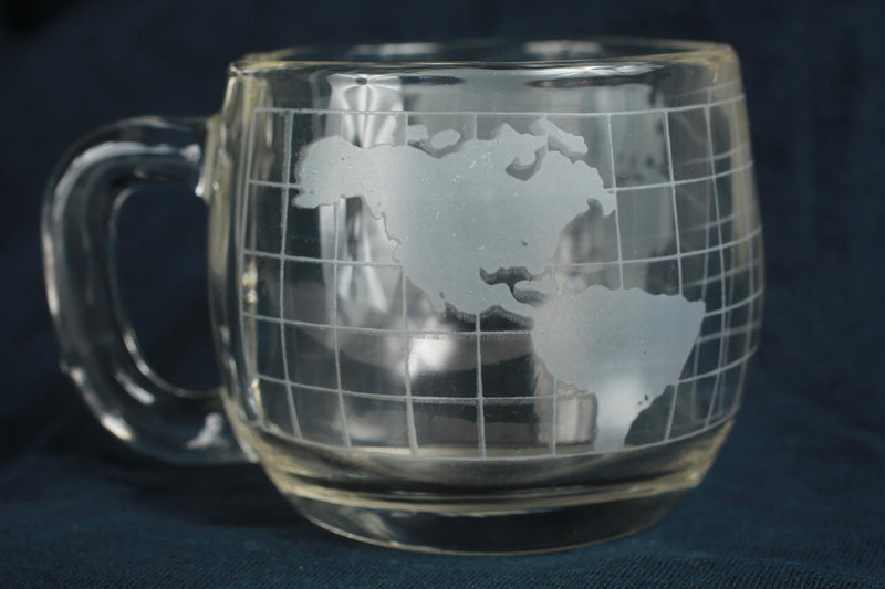 Vintage 1970s Nestle Etched World Map Glass Mug