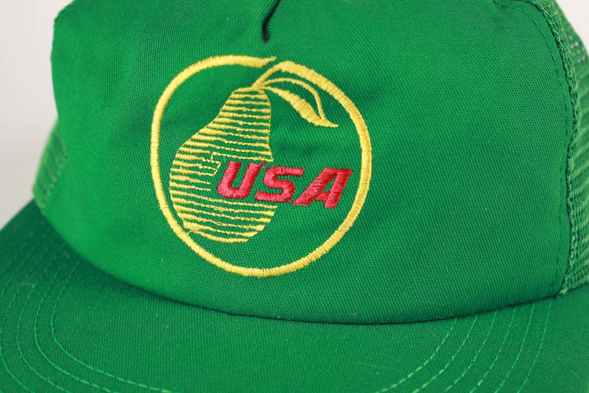 Vintage Pear USA Mesh Trucker Snapback Hat Green