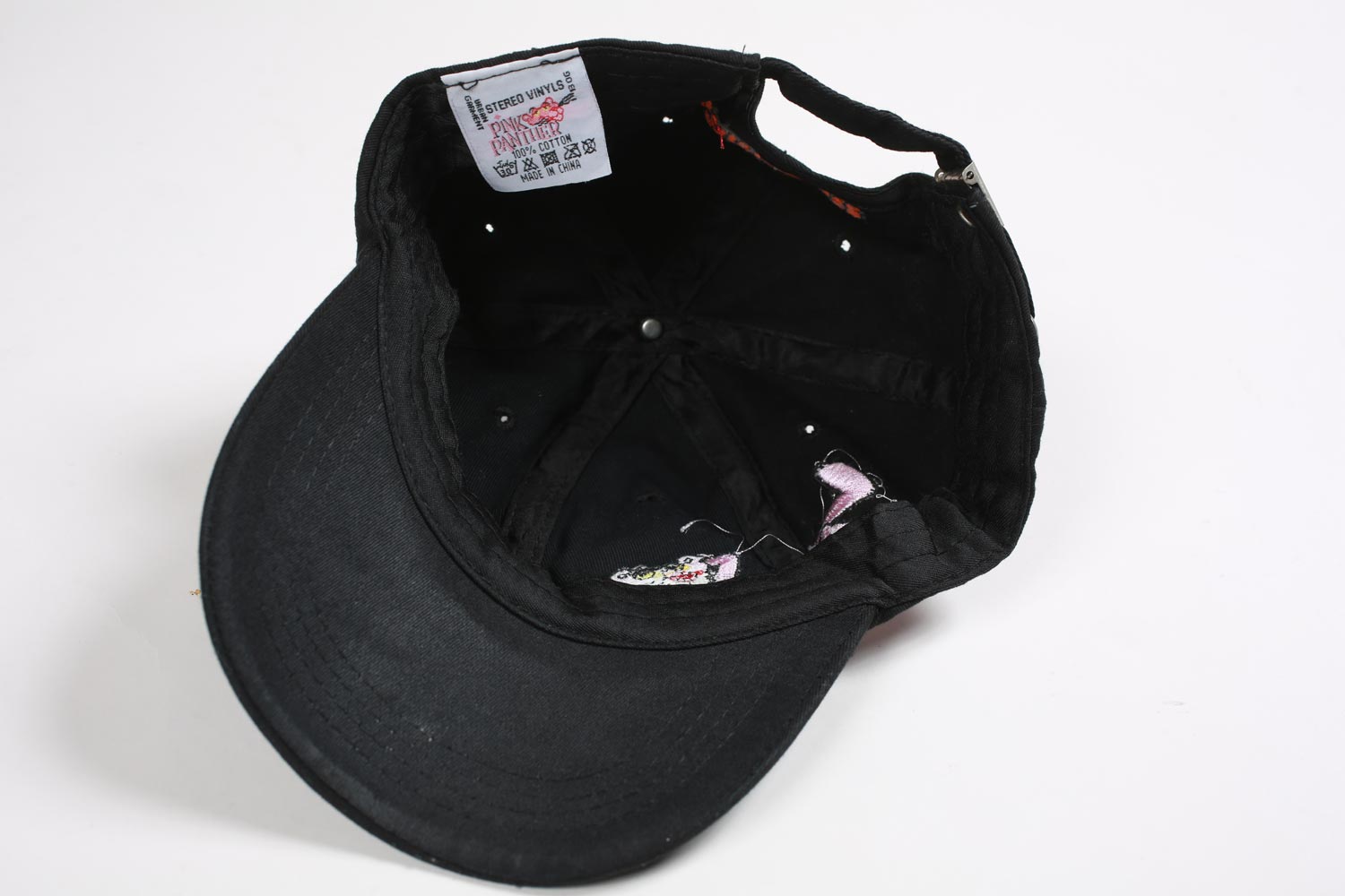 Vintage Pink Panther Embroidered Strap Back Hat Black