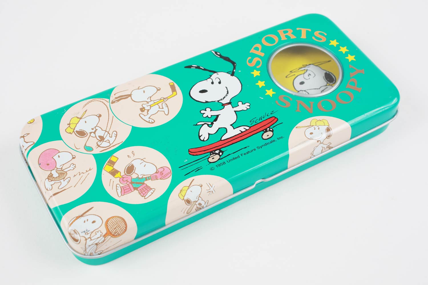 Vintage Snoopy Skateboarding Tin Pencil Case