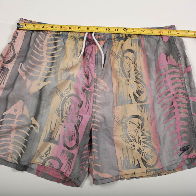 Vintage Speedo Board Shorts Fish Skeleton Pattern Swim Trunks  L