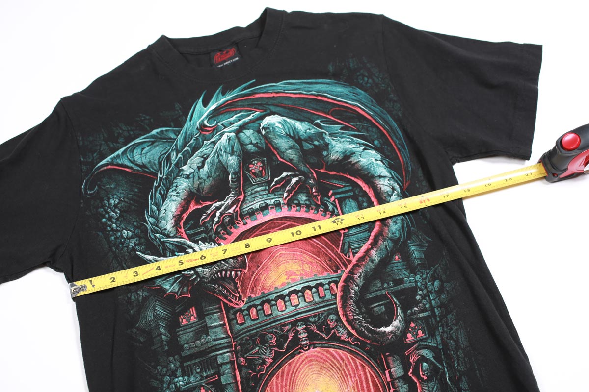 Vintage Spiral Direct Dragon and Wizard Double-Sided Tee M