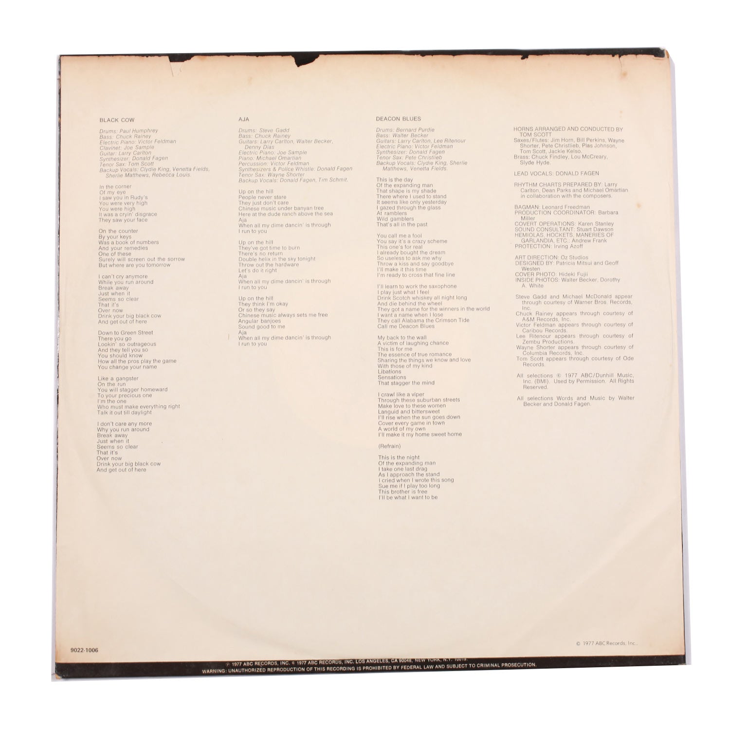 Vintage Steely Dan "Aja" Vinyl LP 1977