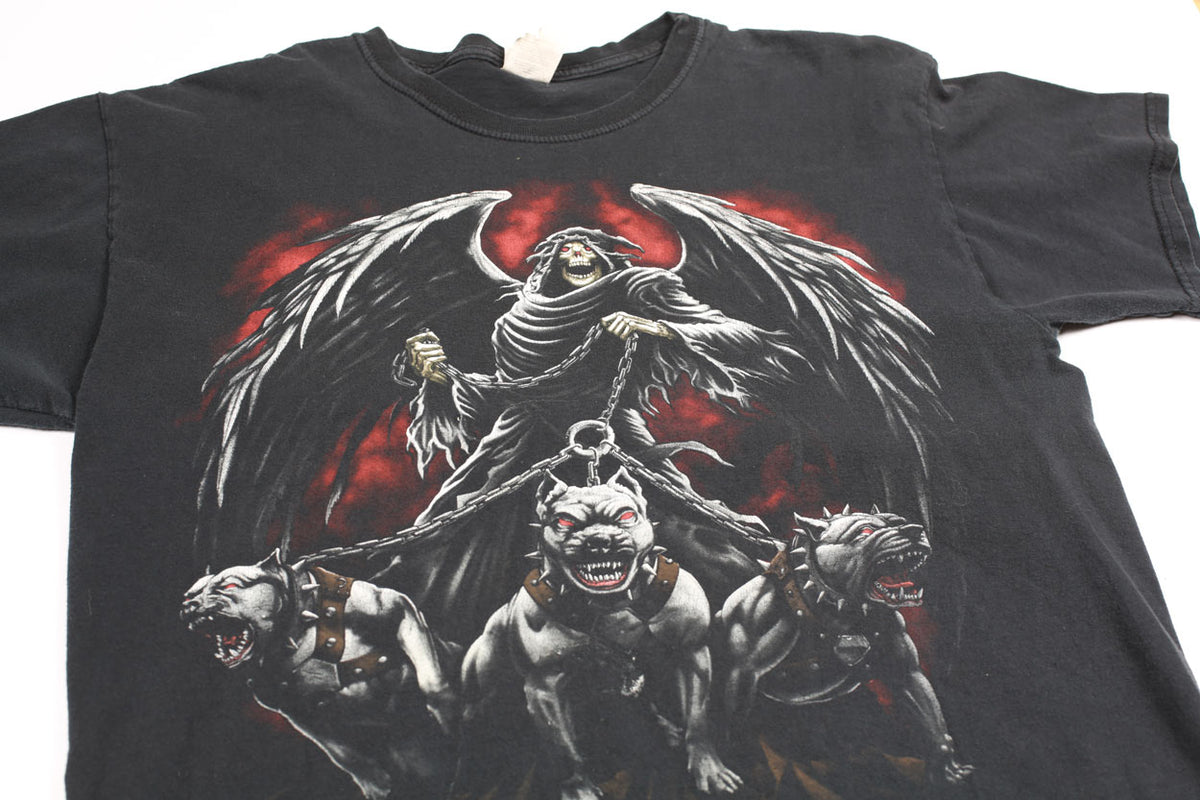 Vintage Y2K Grim ReaperWith Hell Hounds Tee Black L