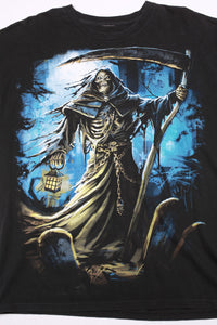 Vintage Skeleton Night Reaper Y2K Affliction Style Tee Black XL
