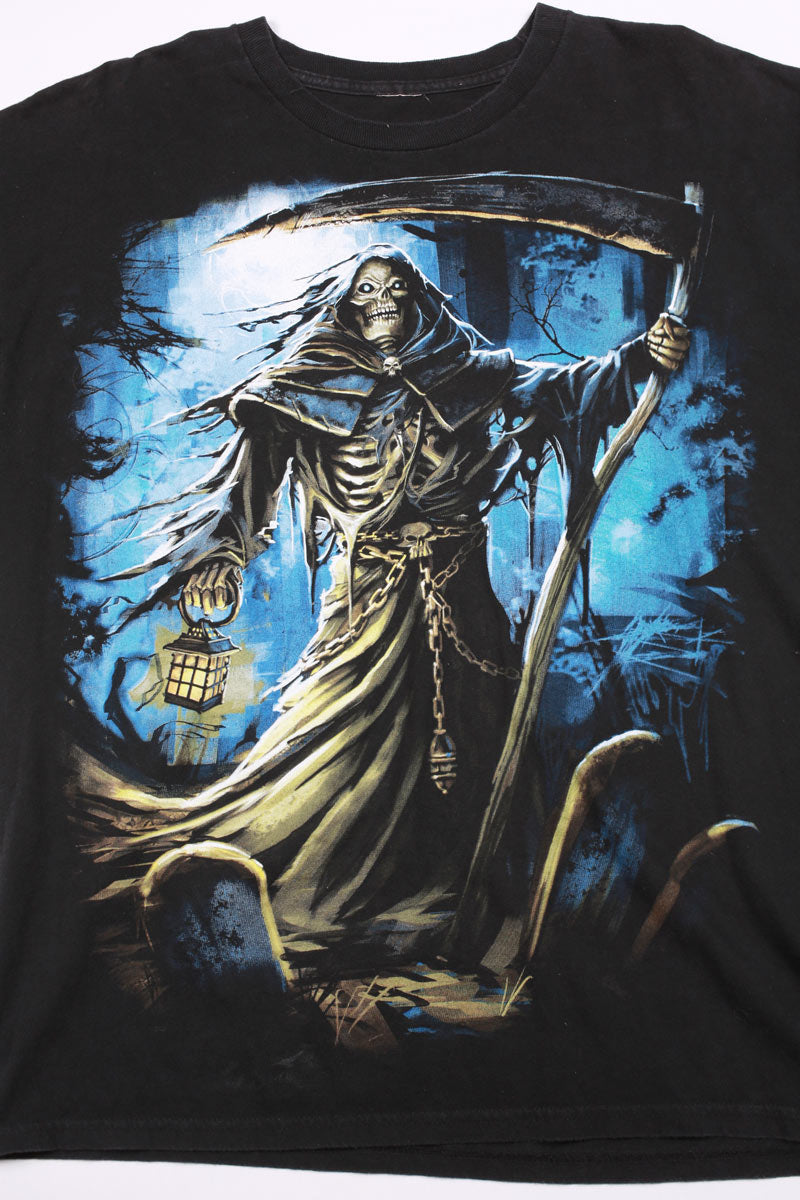 Vintage Skeleton Night Reaper Y2K Affliction Style Tee Black XL
