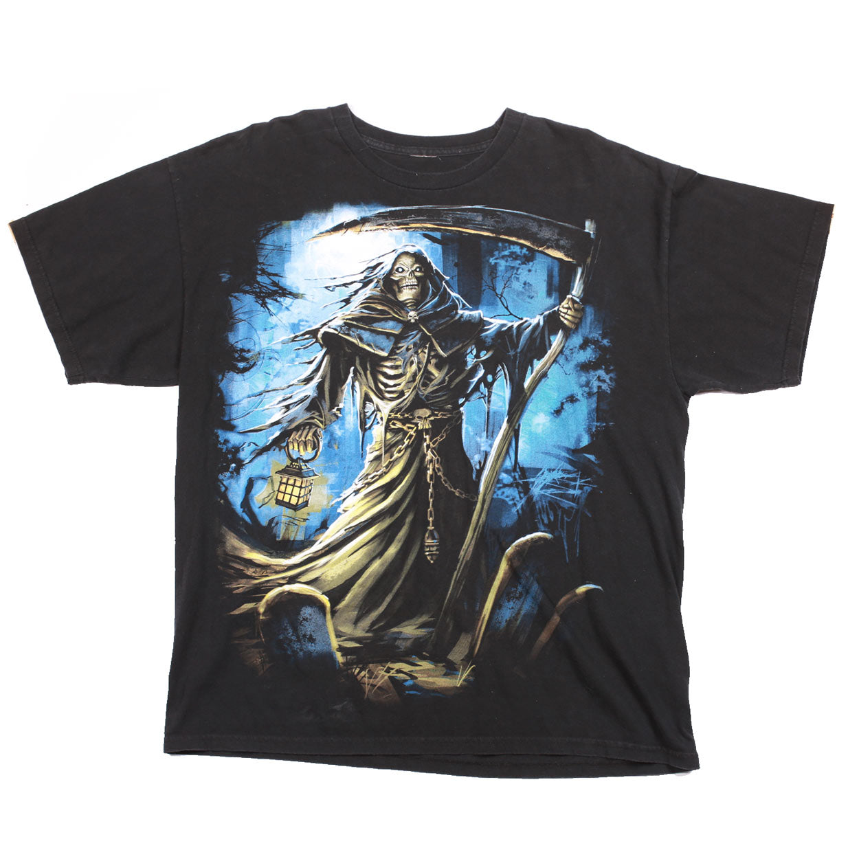 Vintage Skeleton Night Reaper Y2K Affliction Style Tee Black XL