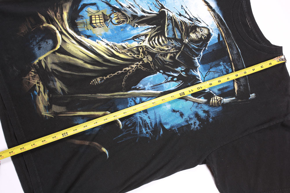Vintage Skeleton Night Reaper Y2K Affliction Style Tee Black XL