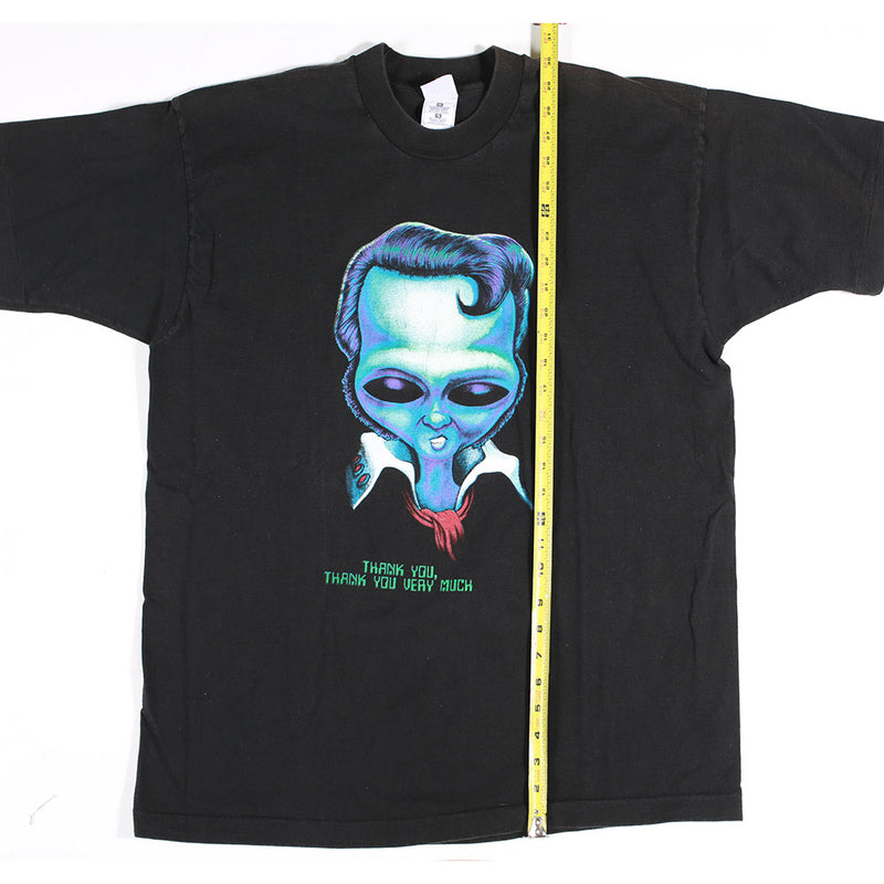Vintage Alien Elvis Tee Single Stitch Black XL top bottom measurement